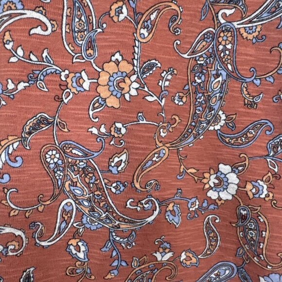 J Jill Top Pink Blue Paisley Pima Slub Knit V Neck Tee Shirt Sz S Casual Travel - Picture 4 of 7